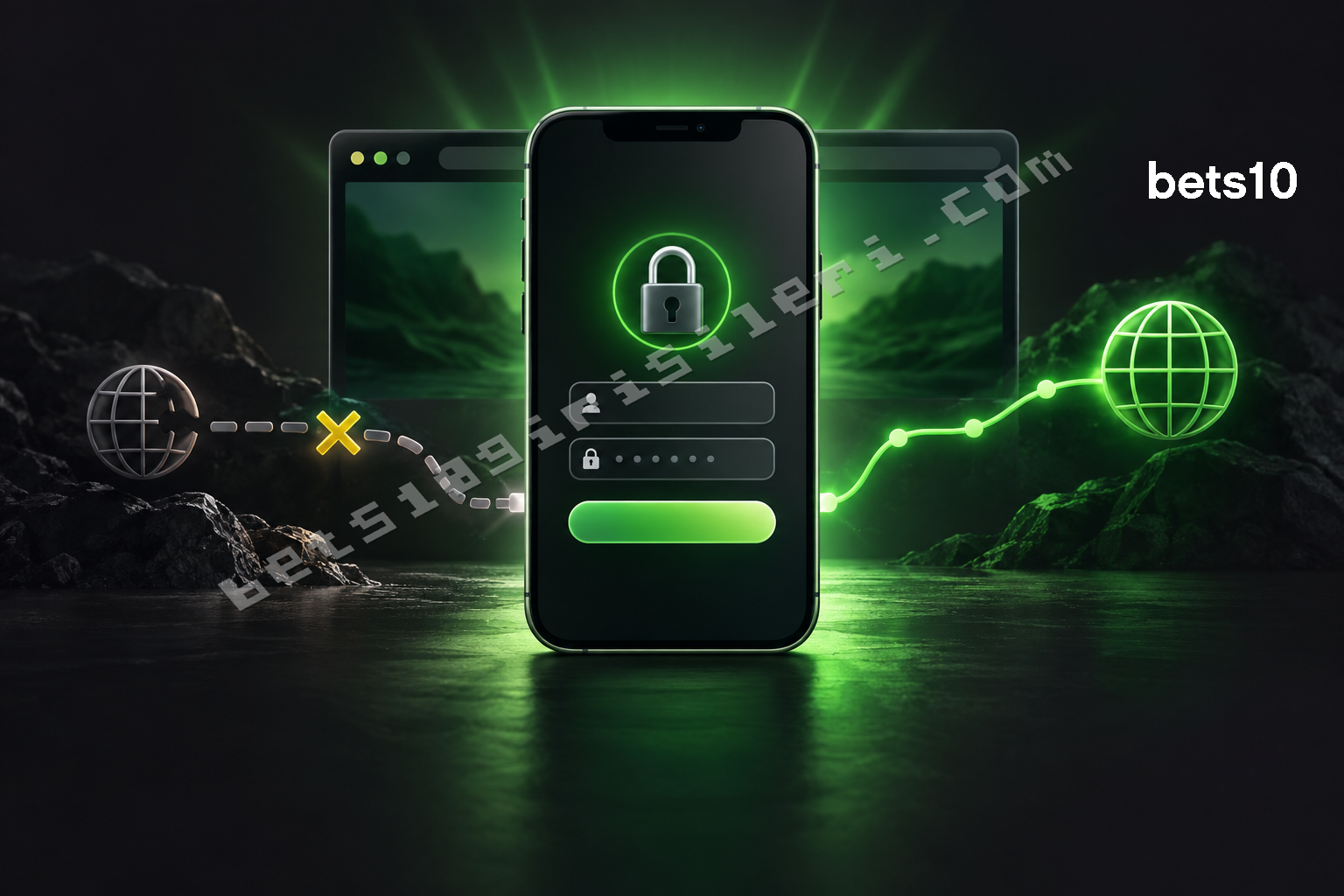 Koyu zeminde yeşil bağlantı ışığıyla çevrili telefon, bets10 giriş yapamıyorum sorununda hesap erişimi kontrollerini simgeliyor.