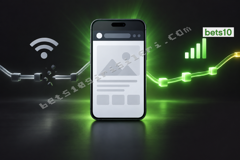 Koyu zeminde Wi-Fi ve mobil veri simgeleriyle çevrili telefon, bets10 mobile giremiyorum sorununa yönelik bağlantı kontrolünü yeşil ışık geçişiyle betimliyor.