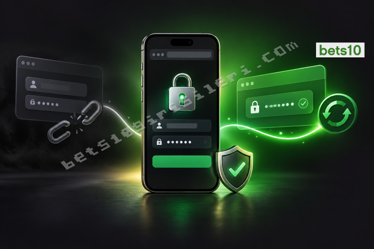 Koyu zeminde yeşil ışıkla çevrili telefon ve kilit simgesi, bets10 şifre hatası için güvenli parola sıfırlama sürecini betimliyor.